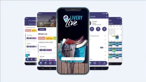 Image shows multiple phone screens with different aspects of the LiveryLive app.