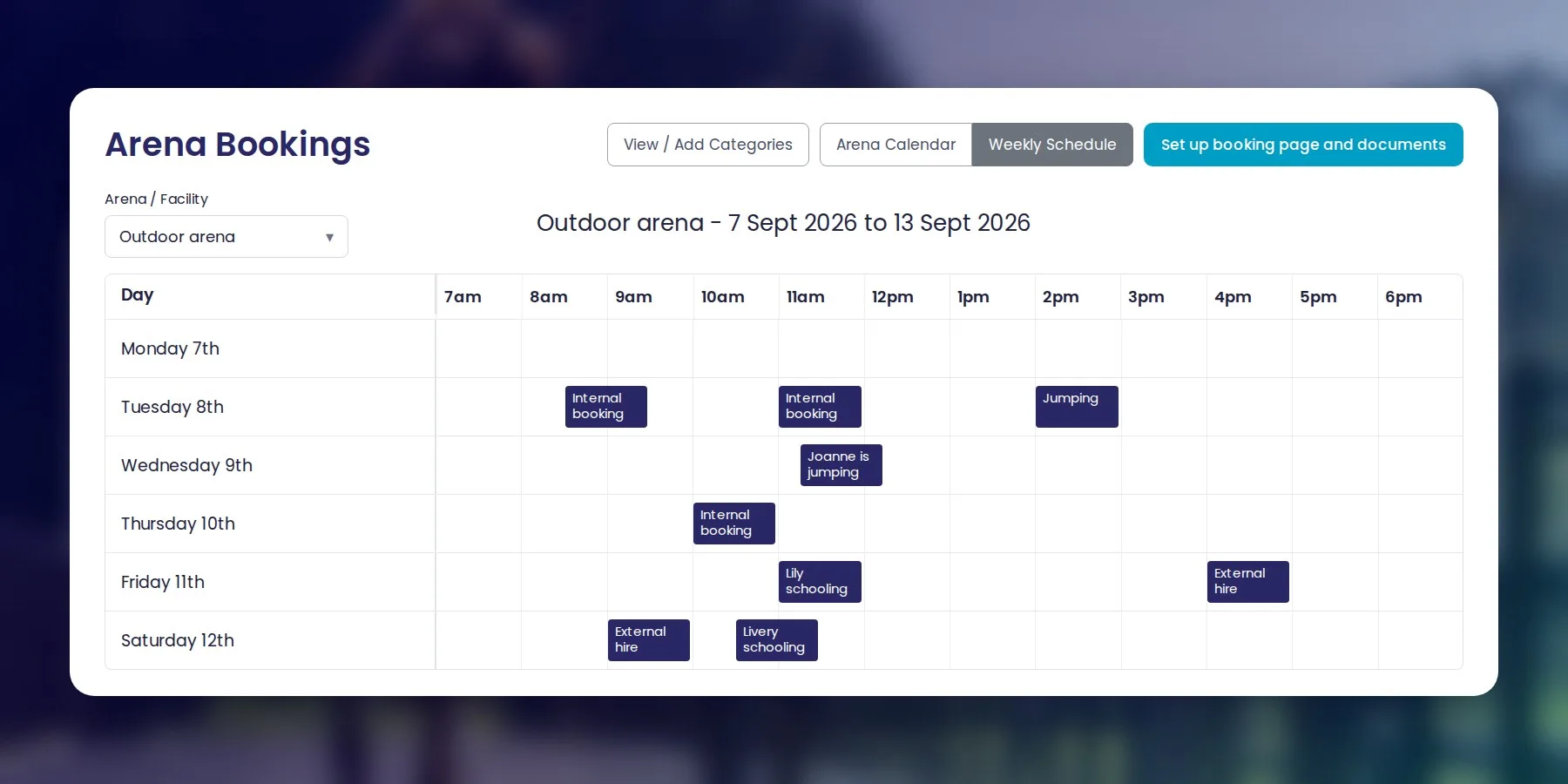 Arena booking
Calendar
Yard calendar